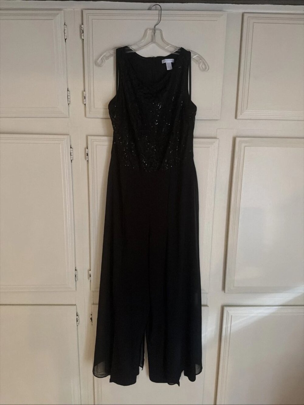 LONDON TIMES Evening Jumpsuit Black Sequined Sleeveless Size 12